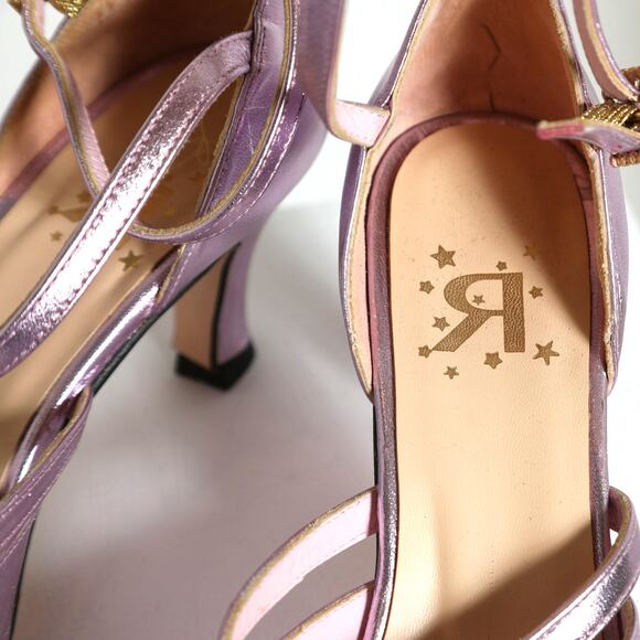 RICH FASHION Lavender Metallic Open Toe Leather Sandals - Picture 7 of 7
